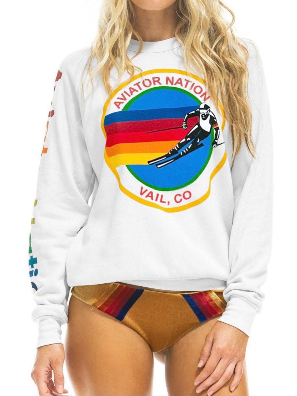 Aviator Nation Vail Small Relaxed Crew Neck Sweatshirt White - Unisex Size XS